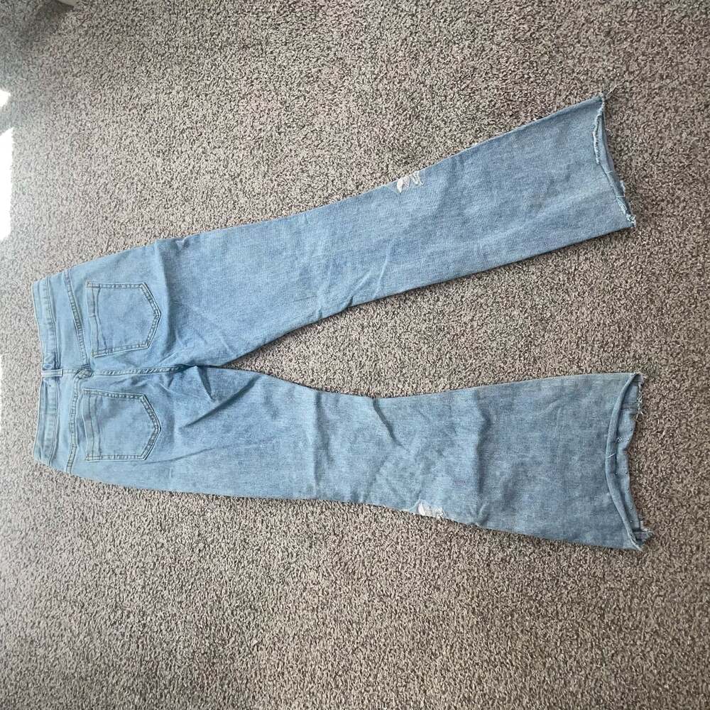Venus Floral Boho Pearl Embellished Flare Jeans with Frayed Hem Size 4 - Picture 10 of 10